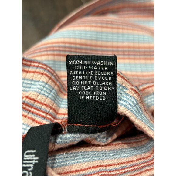 Ultra Flirt Striped Mock Neck 3/4 Sleeve Fitted Top Sz S Red Blue Stretch Fabric - Picture 7 of 9